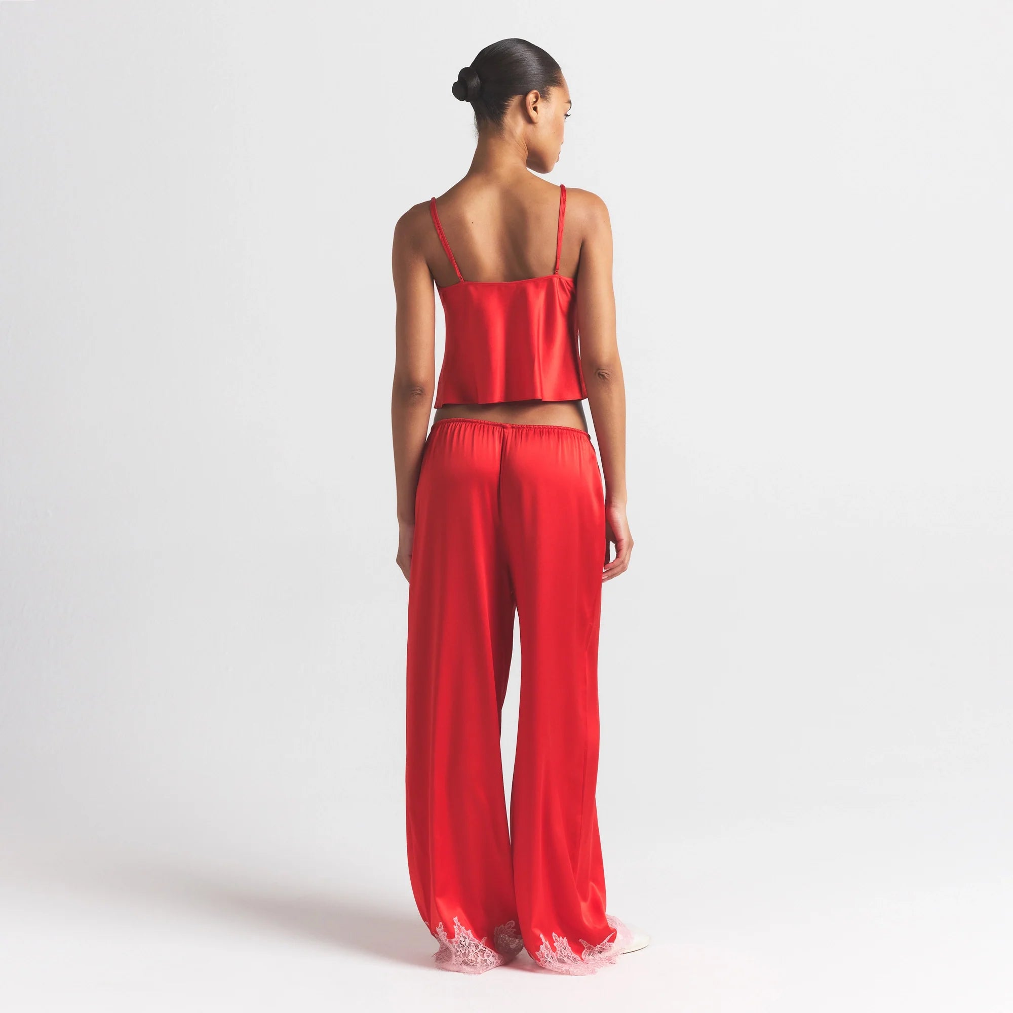 SILK LACE STRAIGHT LEG PANT | RUBY CONTRAST