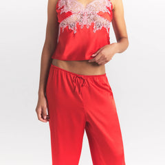SILK LACE STRAIGHT LEG PANT | RUBY CONTRAST