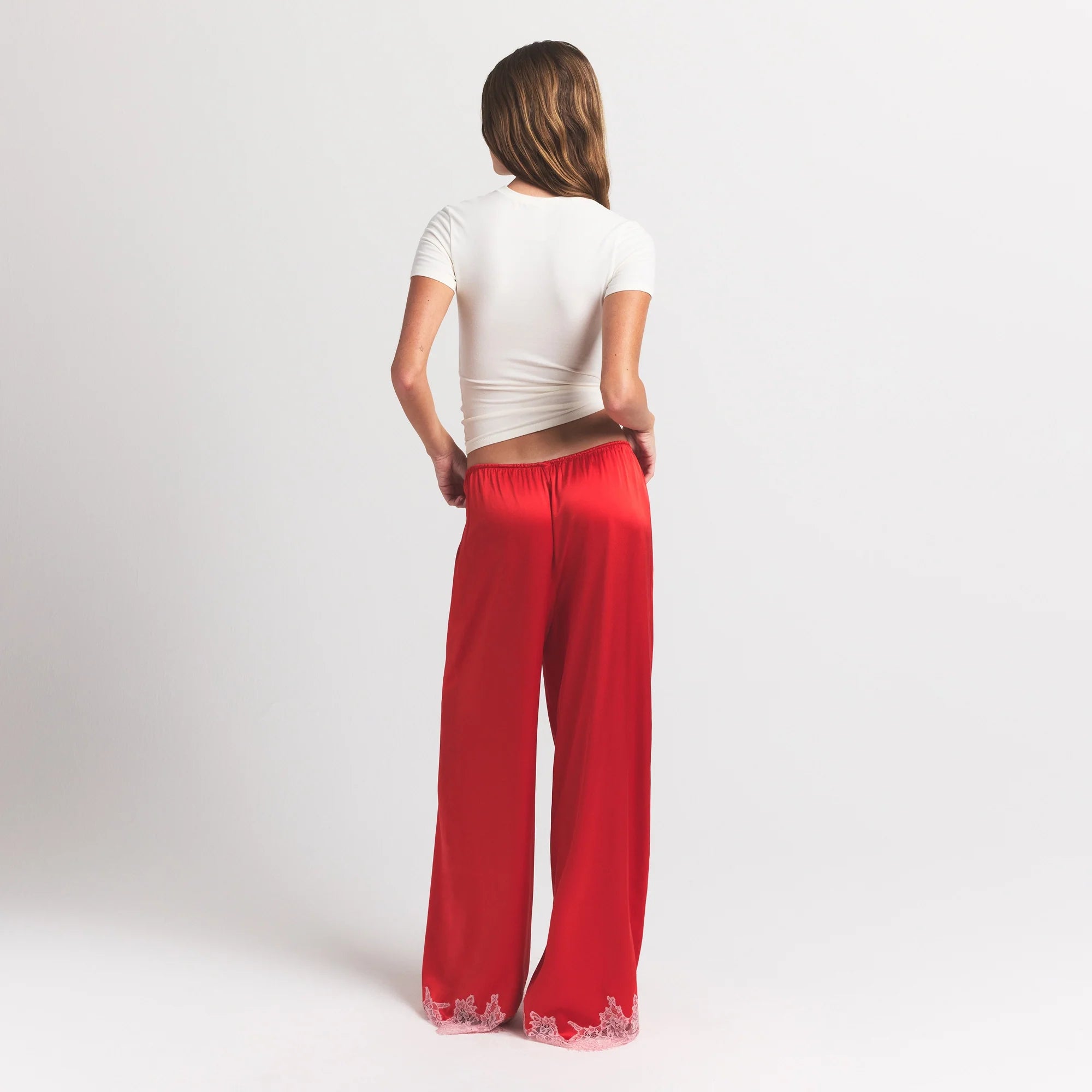 SILK LACE STRAIGHT LEG PANT | RUBY CONTRAST
