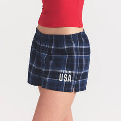 SKIMS FOR TEAM USA FLANNEL SLEEP OLYMPIC SHORT | NAVY PLAID