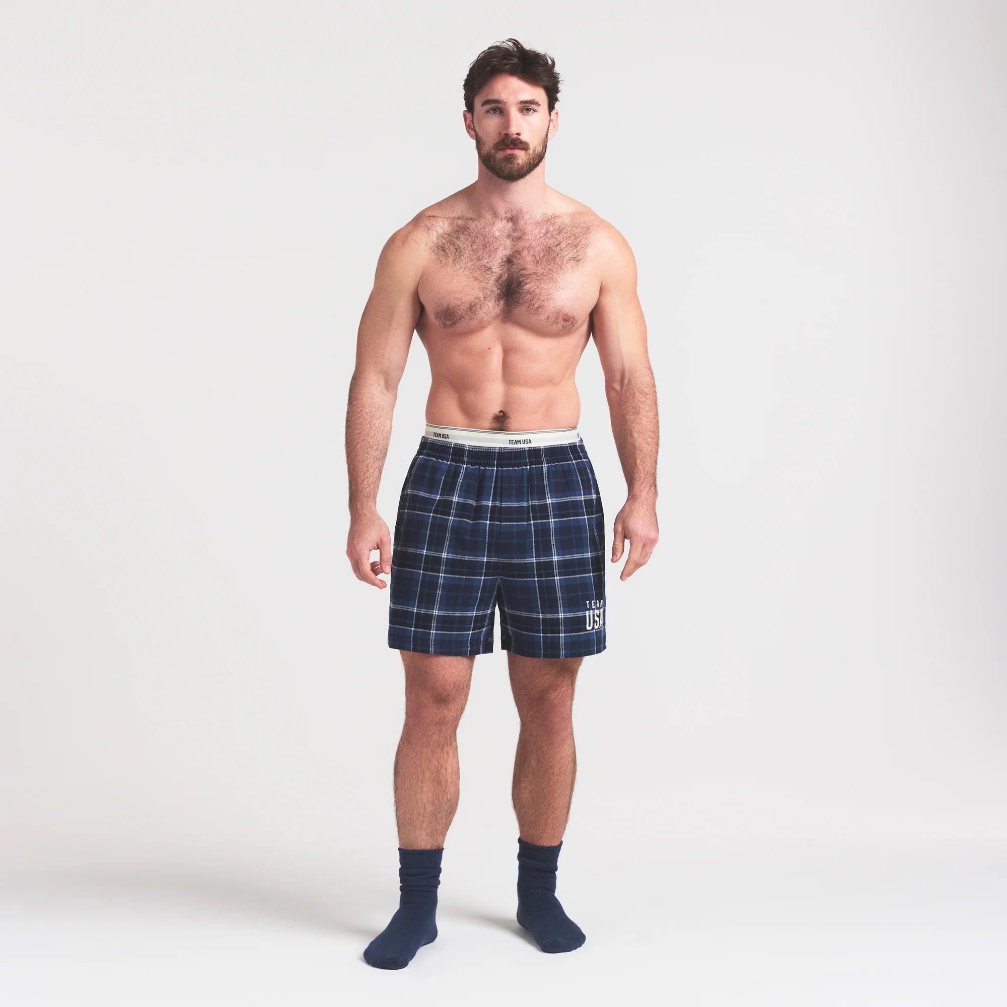 SKIMS FOR TEAM USA FLANNEL SLEEP MENS OLYMPIC SHORT | NAVY PLAID
