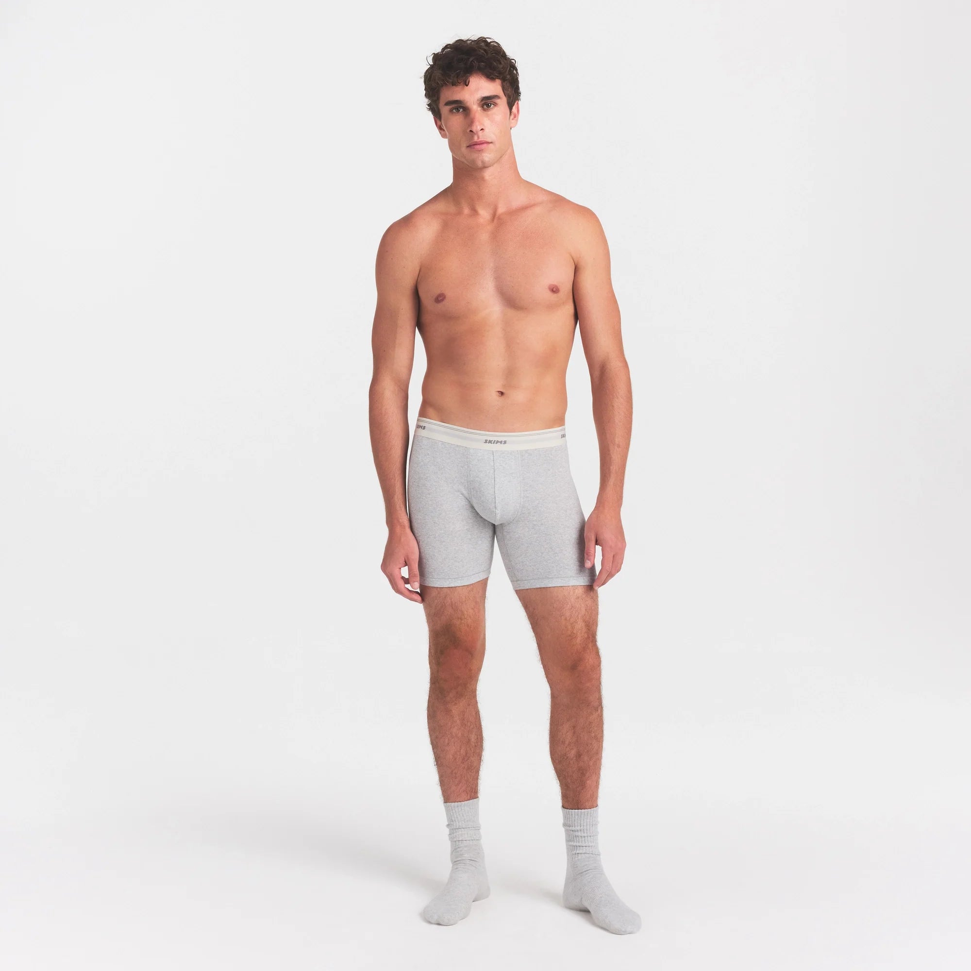 SKIMS COTTON RIB MENS 5" BOXER BRIEF | LIGHT HEATHER GREY
