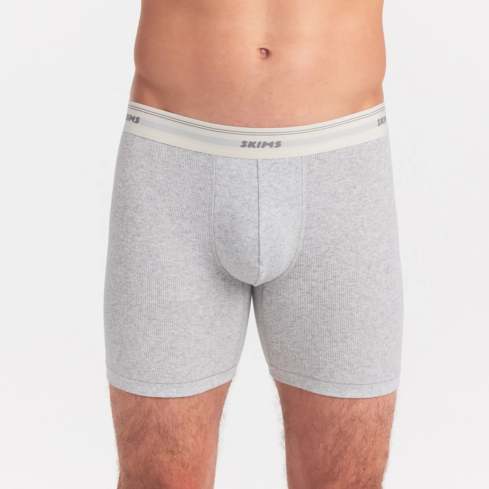 SKIMS COTTON RIB MENS 5" BOXER BRIEF | LIGHT HEATHER GREY
