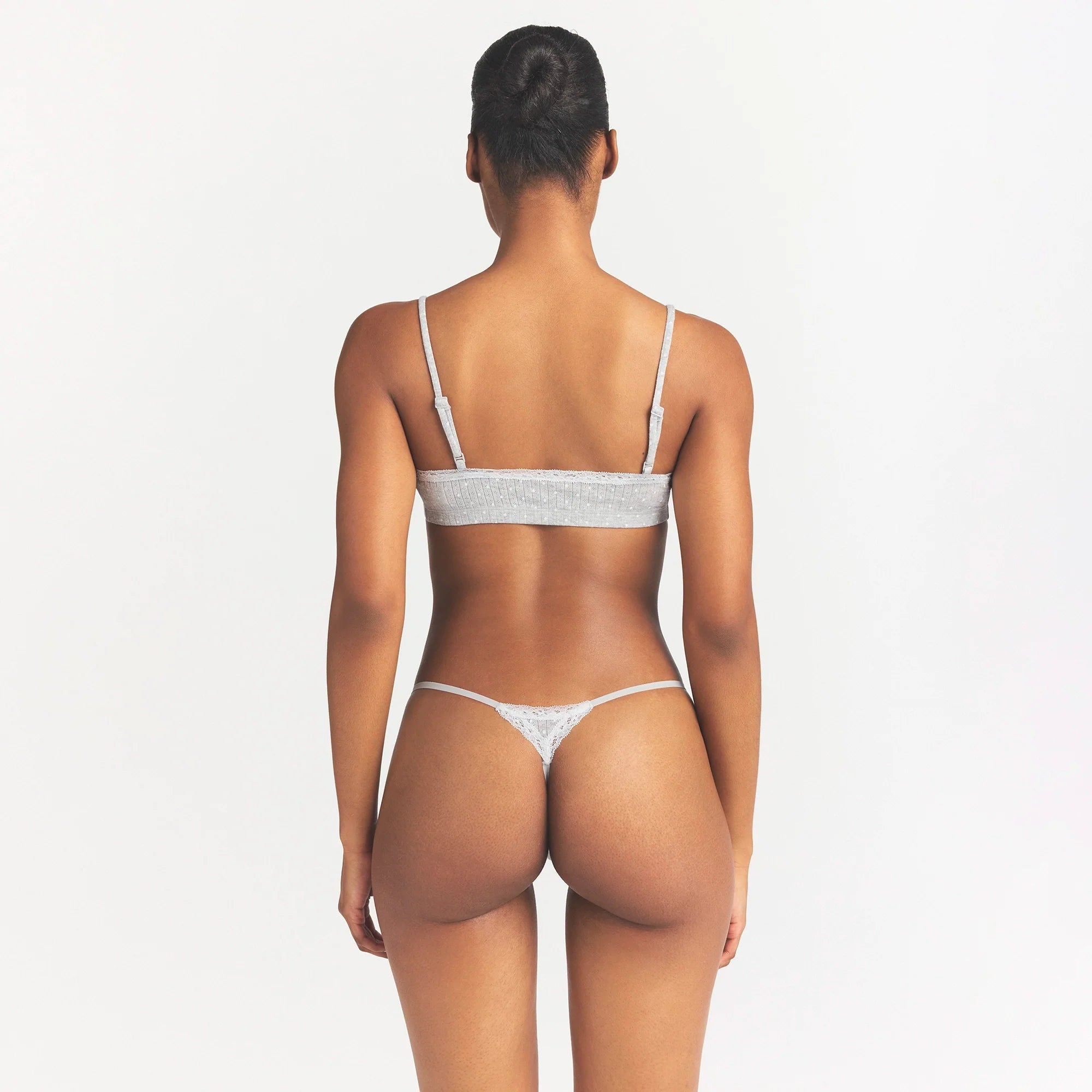 LIGHTWEIGHT COTTON POINTELLE SCOOP BRALETTE | LIGHT HEATHER GREY PIN DOT