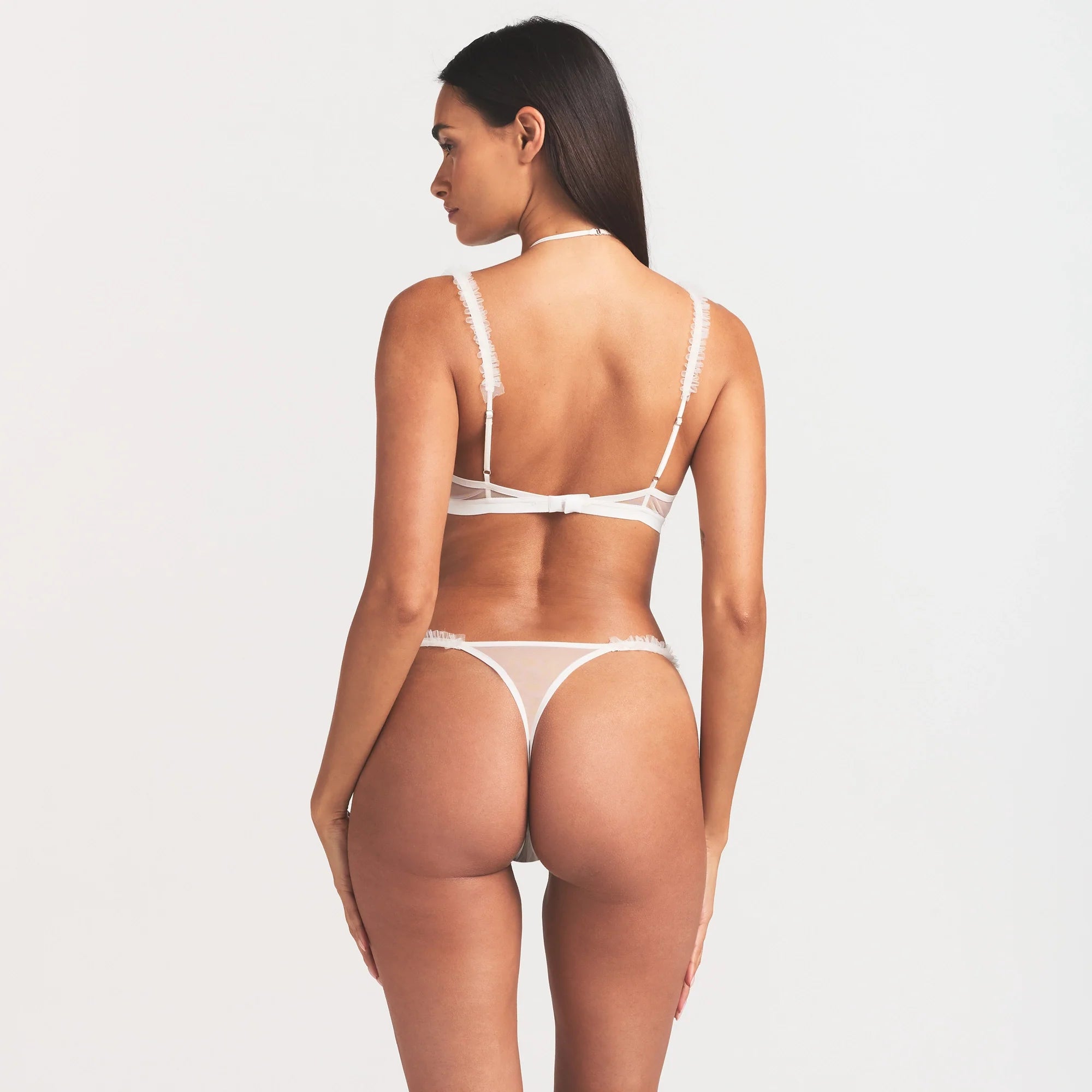 ULTRA FINE MESH RUFFLE BRA | IVORY