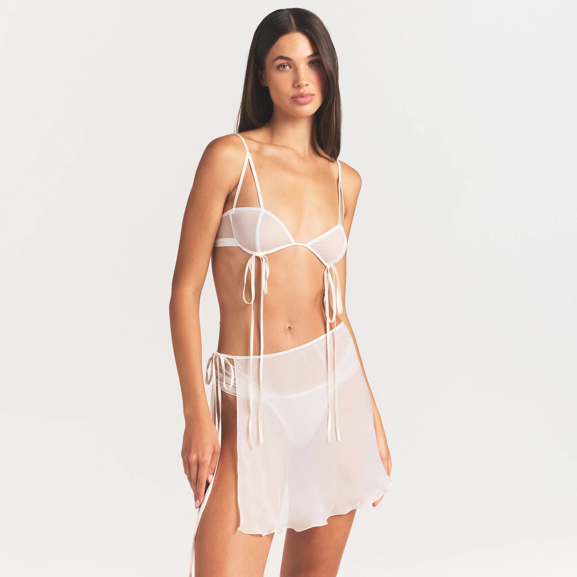 ULTRA FINE MESH BOW BRA | IVORY