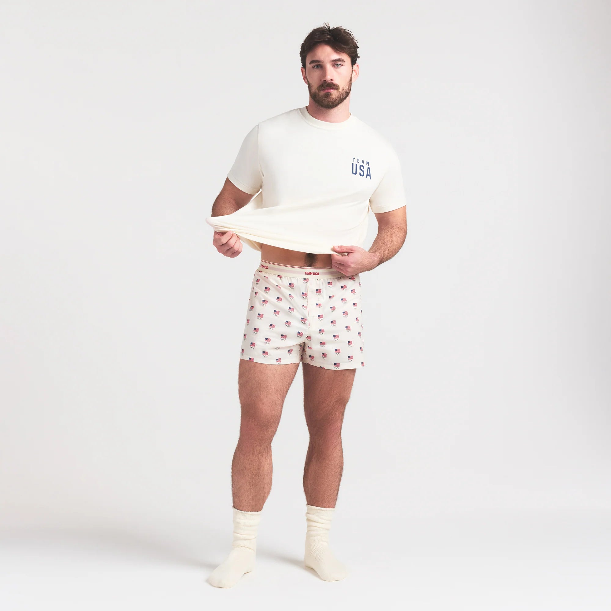 SKIMS FOR TEAM USA COTTON POPLIN MENS OLYMPIC BOXER | ECRU