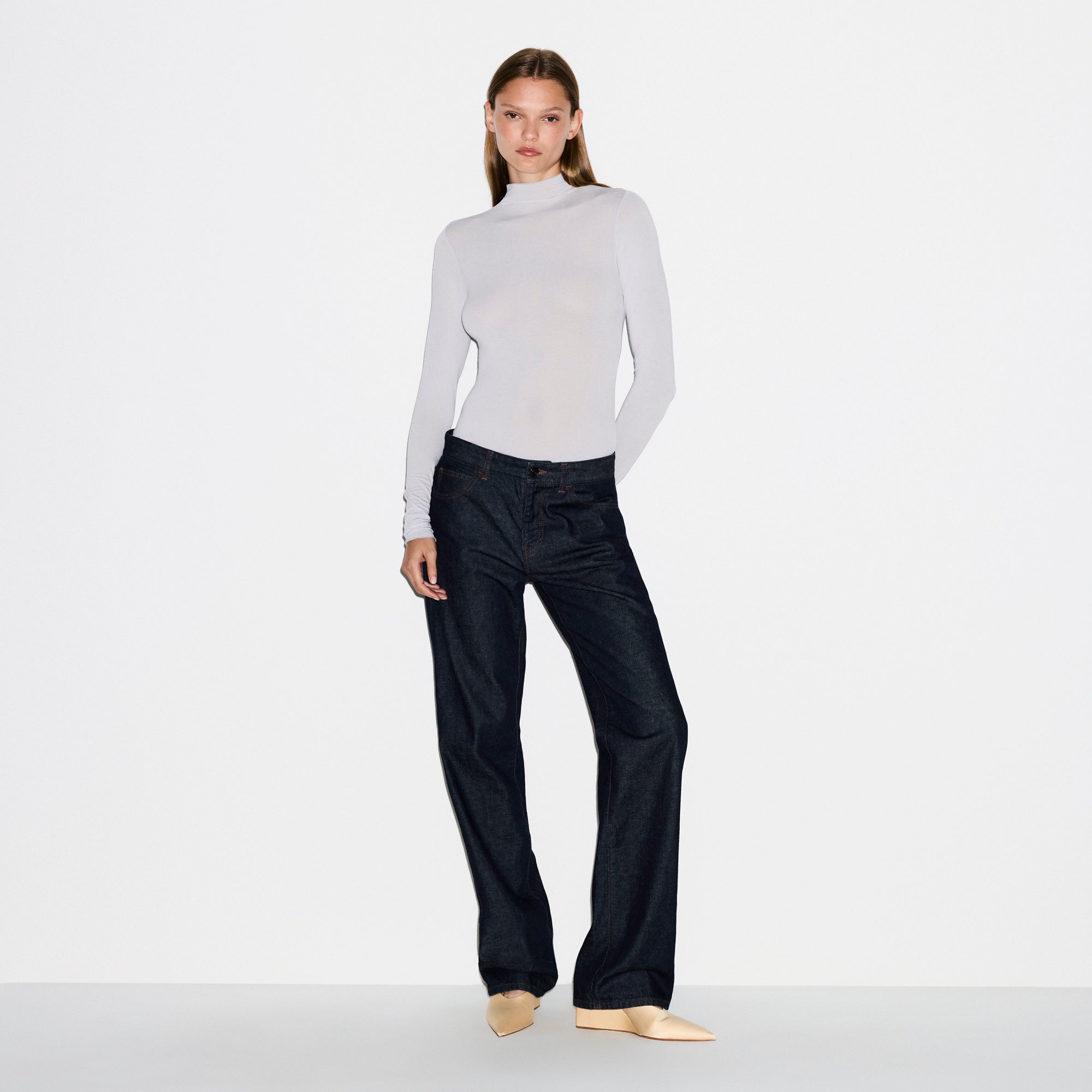 SHEER MODAL LONG SLEEVE TURTLENECK BODYSUIT | MIST