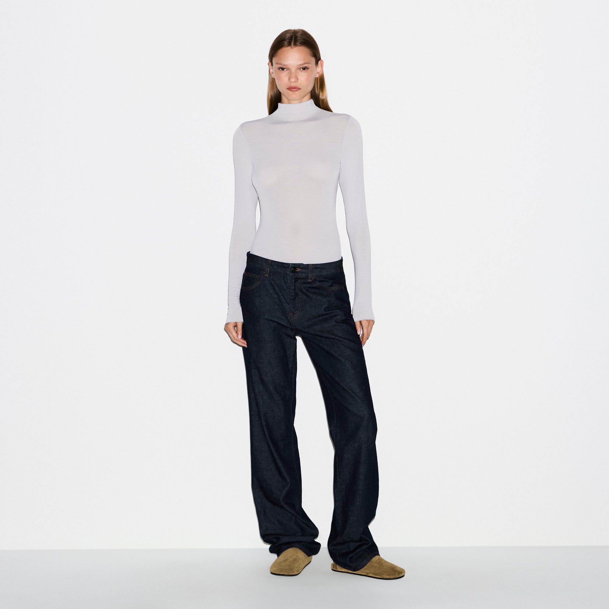 SHEER MODAL LONG SLEEVE TURTLENECK BODYSUIT | MIST