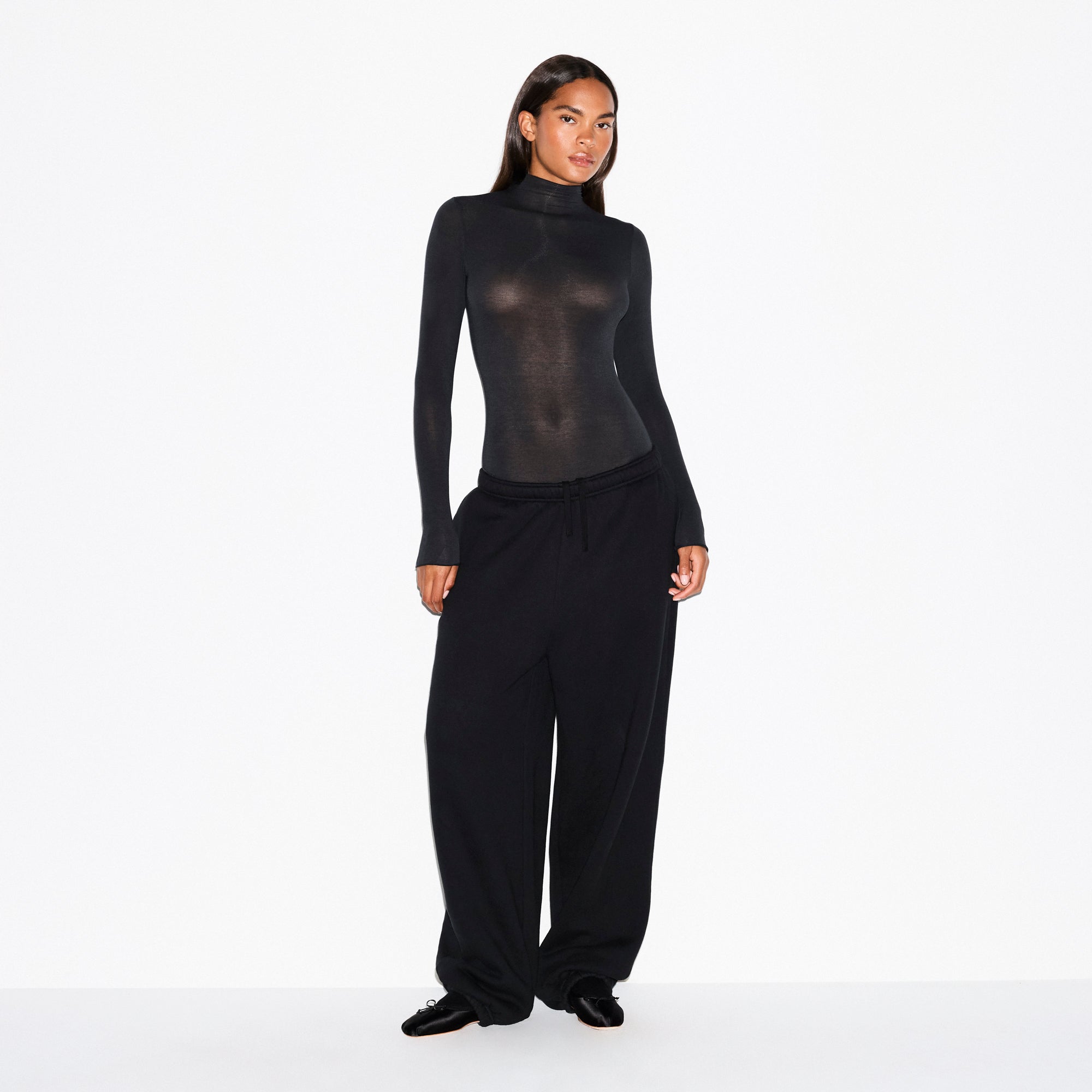 SHEER MODAL LONG SLEEVE TURTLENECK BODYSUIT | ONYX