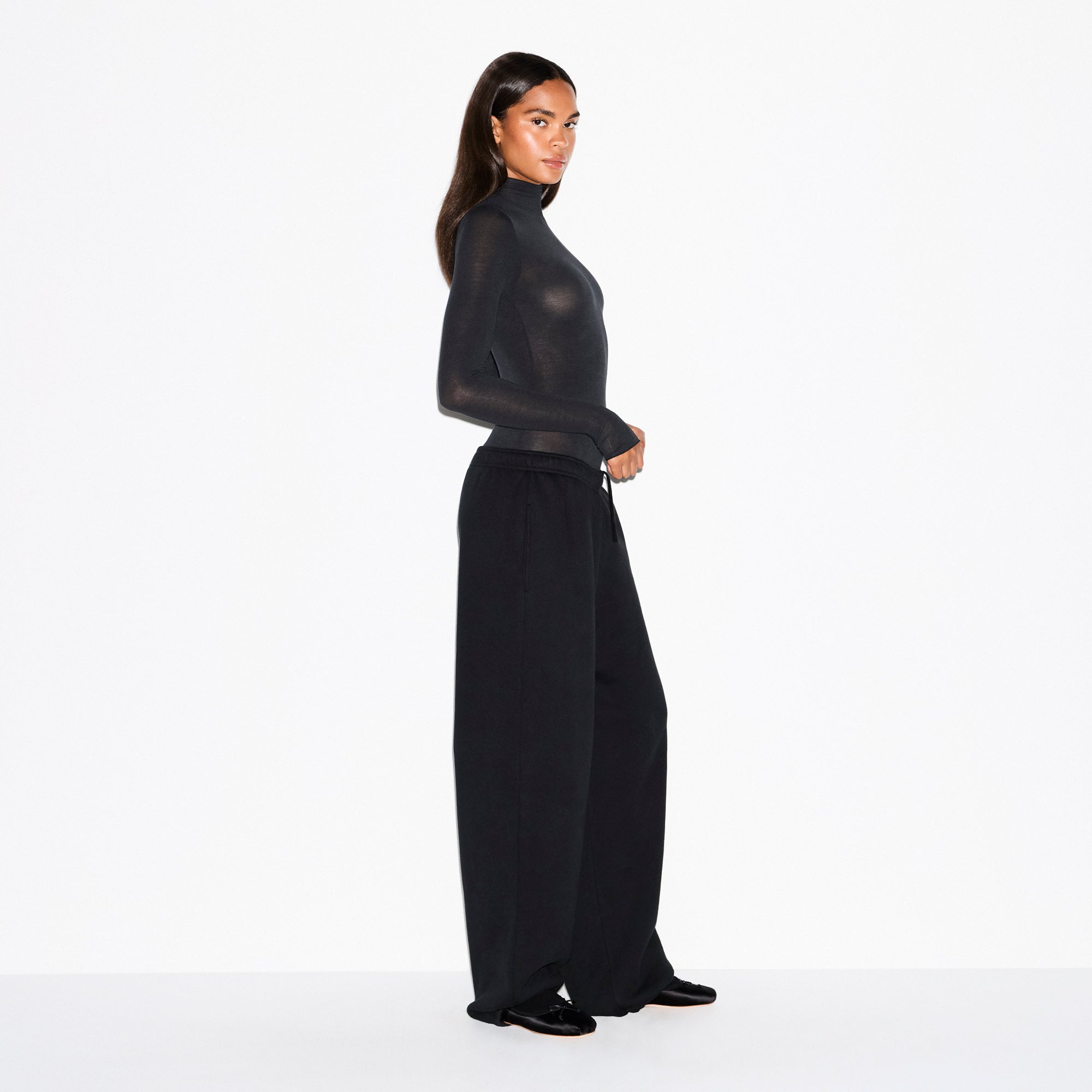 SHEER MODAL LONG SLEEVE TURTLENECK BODYSUIT | ONYX