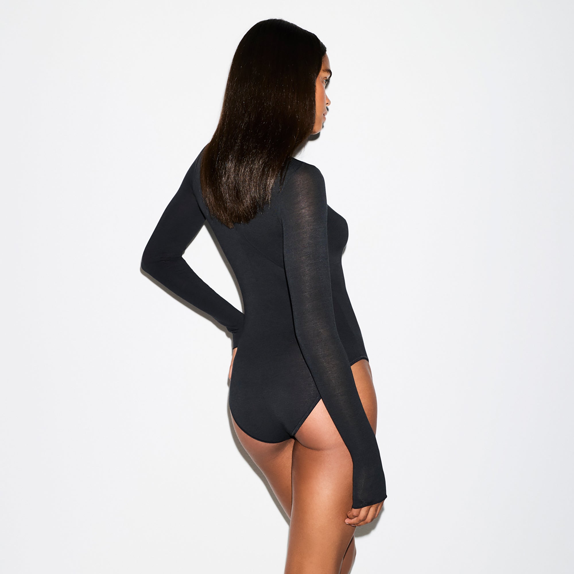 SHEER MODAL LONG SLEEVE TURTLENECK BODYSUIT | ONYX