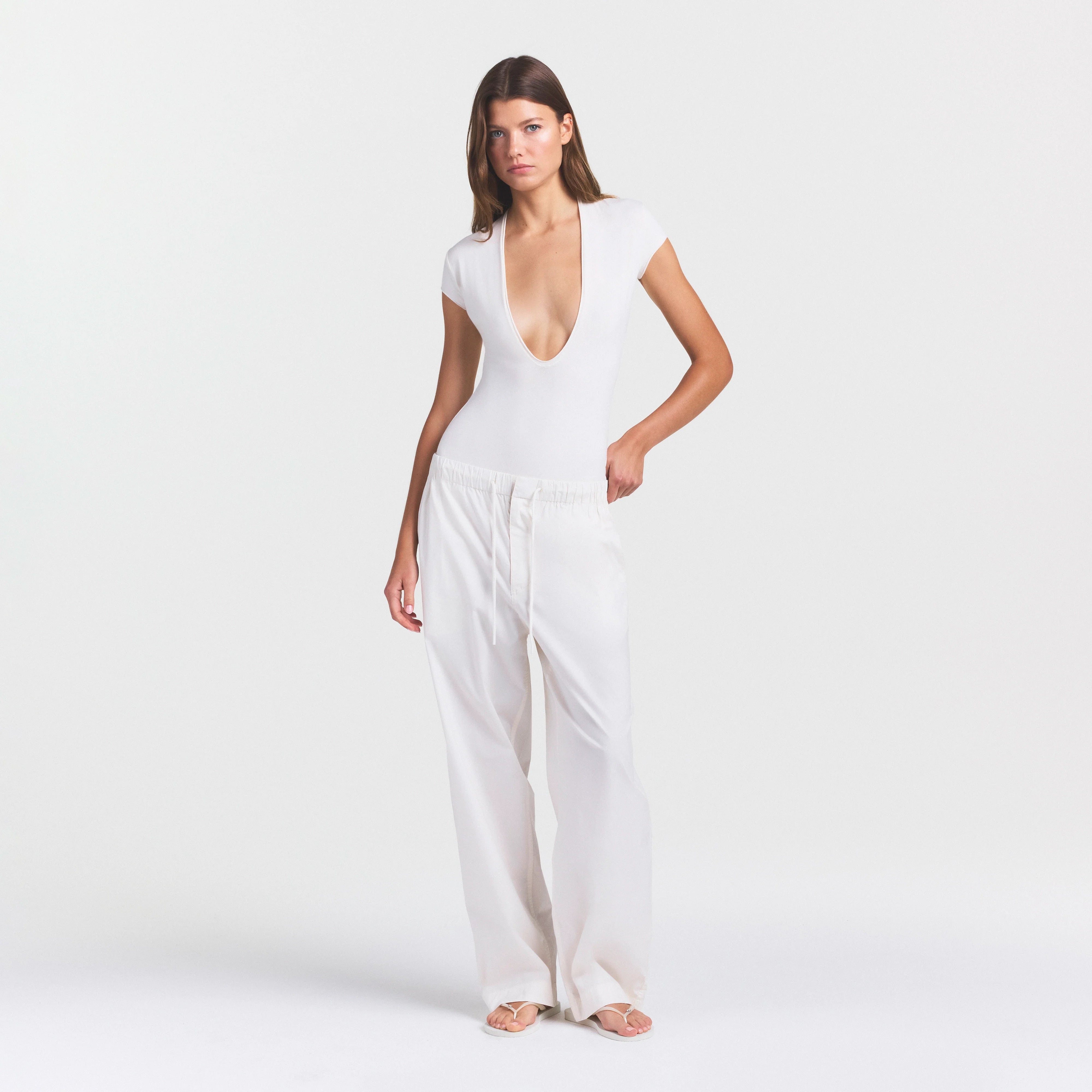 COTTON JERSEY DEEP PLUNGE BODYSUIT | MARBLE