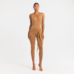 CUPRO JERSEY HALTER BODYSUIT | ALMOND