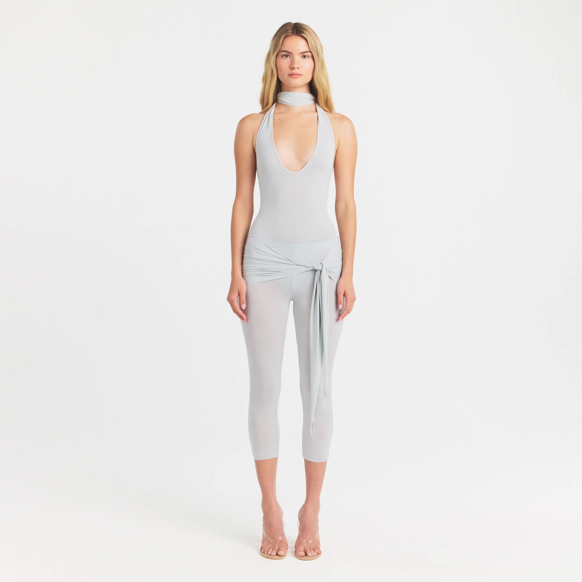CUPRO JERSEY HALTER BODYSUIT | PEARL