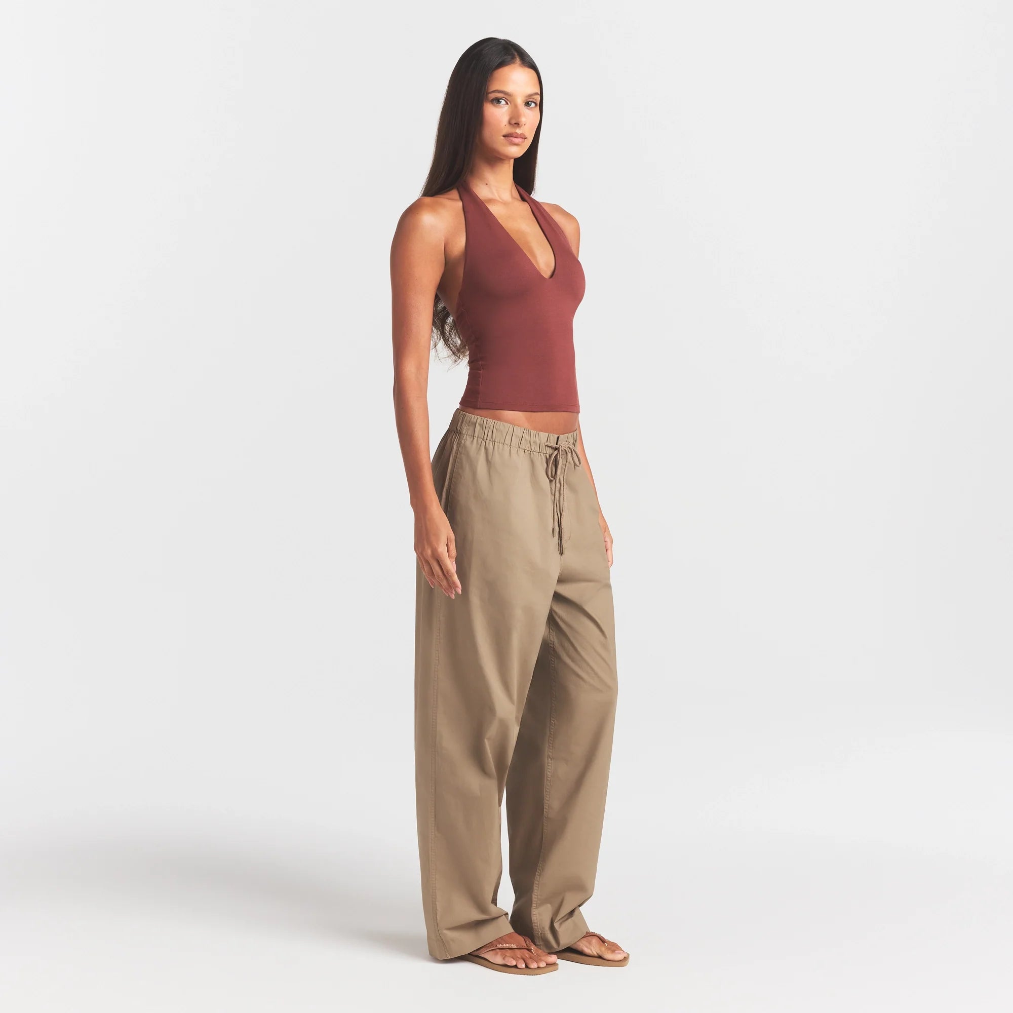 WOVEN COTTON OVERSIZED STRAIGHT LEG PANT | DESERT