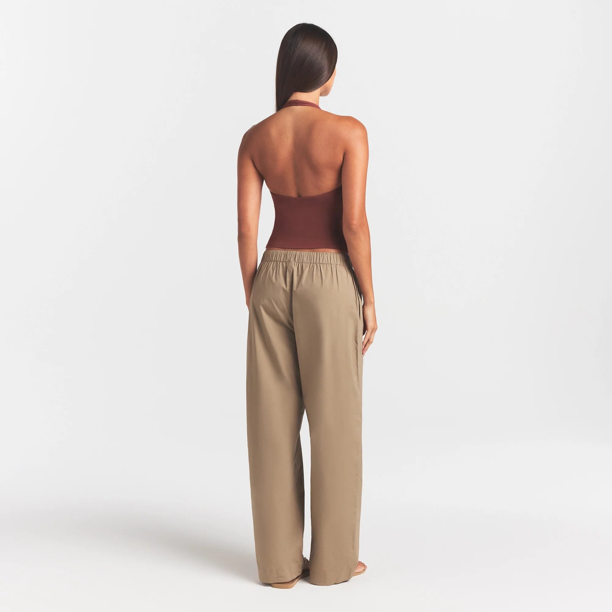 WOVEN COTTON OVERSIZED STRAIGHT LEG PANT | DESERT