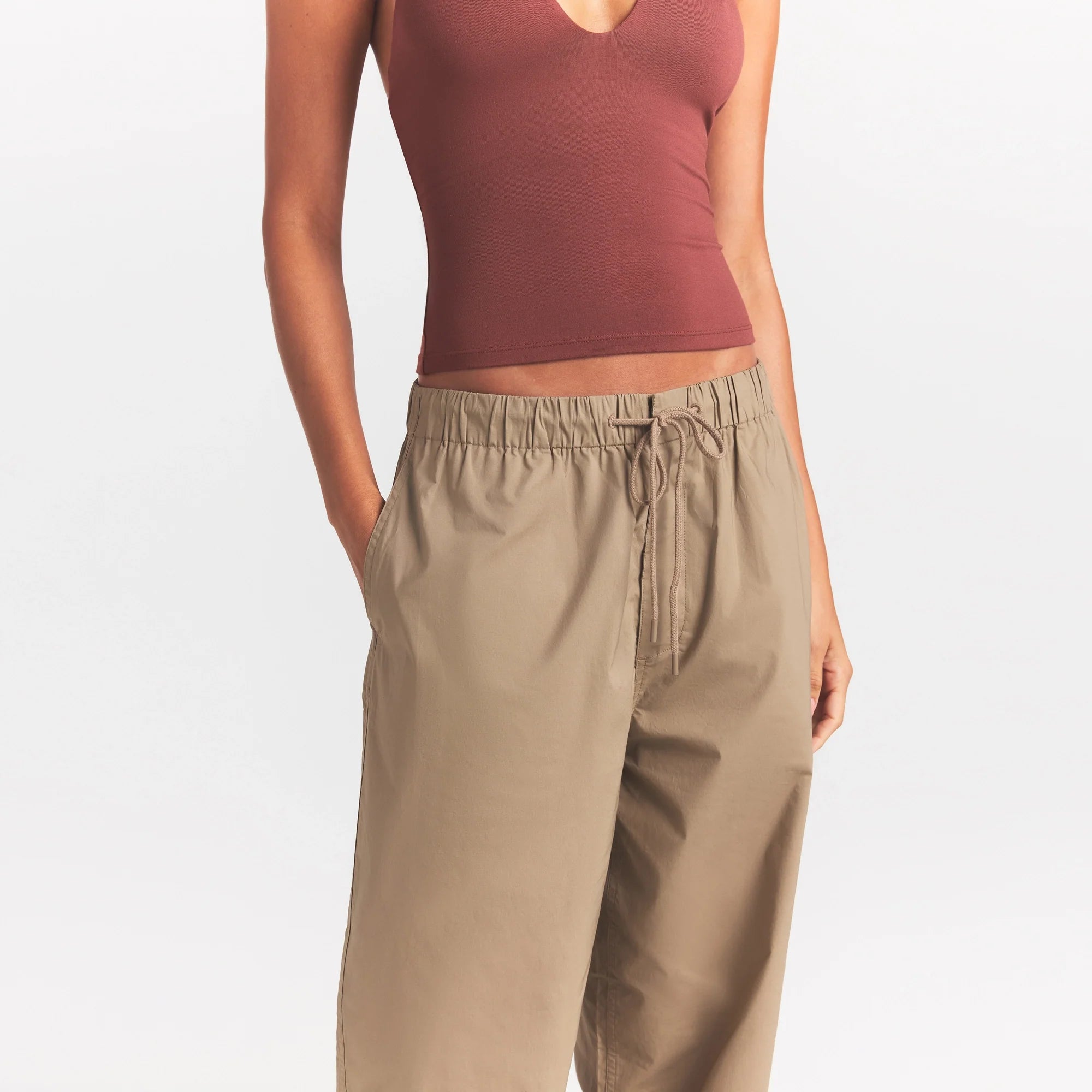 WOVEN COTTON OVERSIZED STRAIGHT LEG PANT | DESERT