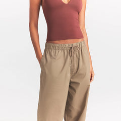 WOVEN COTTON OVERSIZED STRAIGHT LEG PANT | DESERT