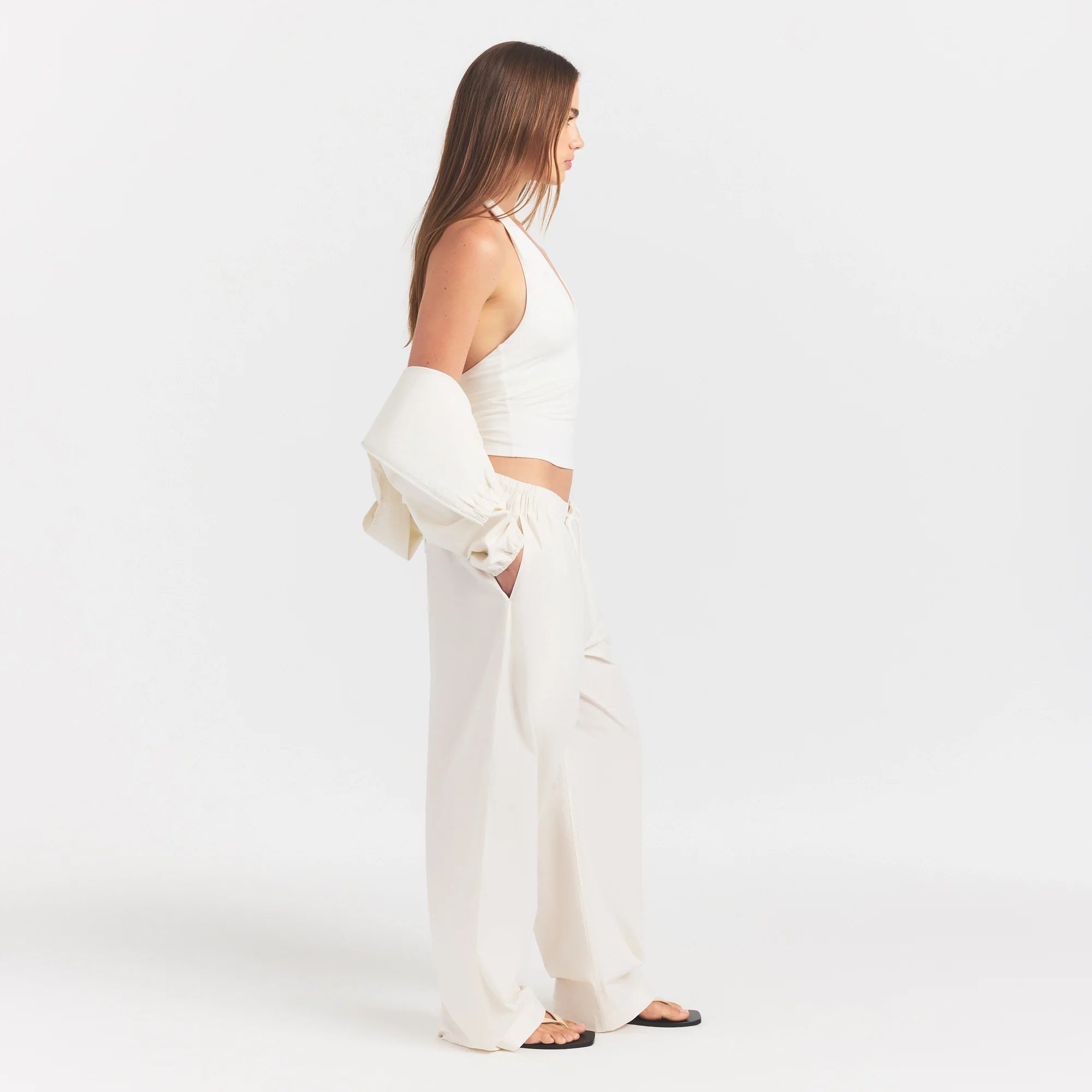 WOVEN COTTON OVERSIZED STRAIGHT LEG PANT | EGRET