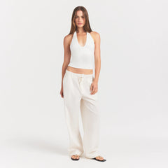WOVEN COTTON OVERSIZED STRAIGHT LEG PANT | EGRET