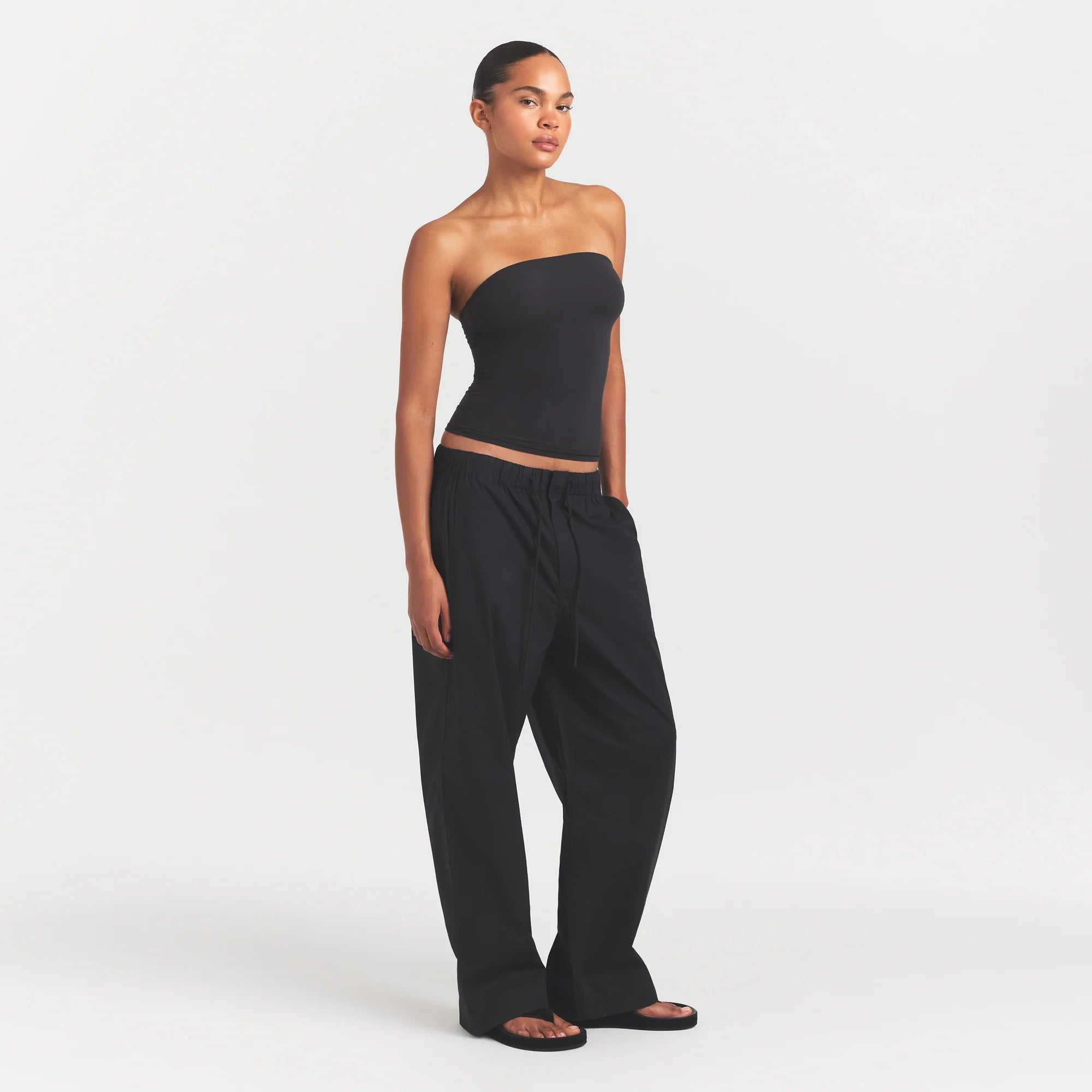 WOVEN COTTON OVERSIZED STRAIGHT LEG PANT | ONYX