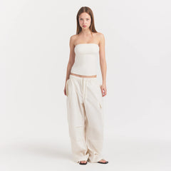 WOVEN COTTON OVERSIZED LOW RISE CARGO PANT | EGRET