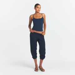 DRAPEY FRENCH TERRY CROPPED JOGGER | NAVY