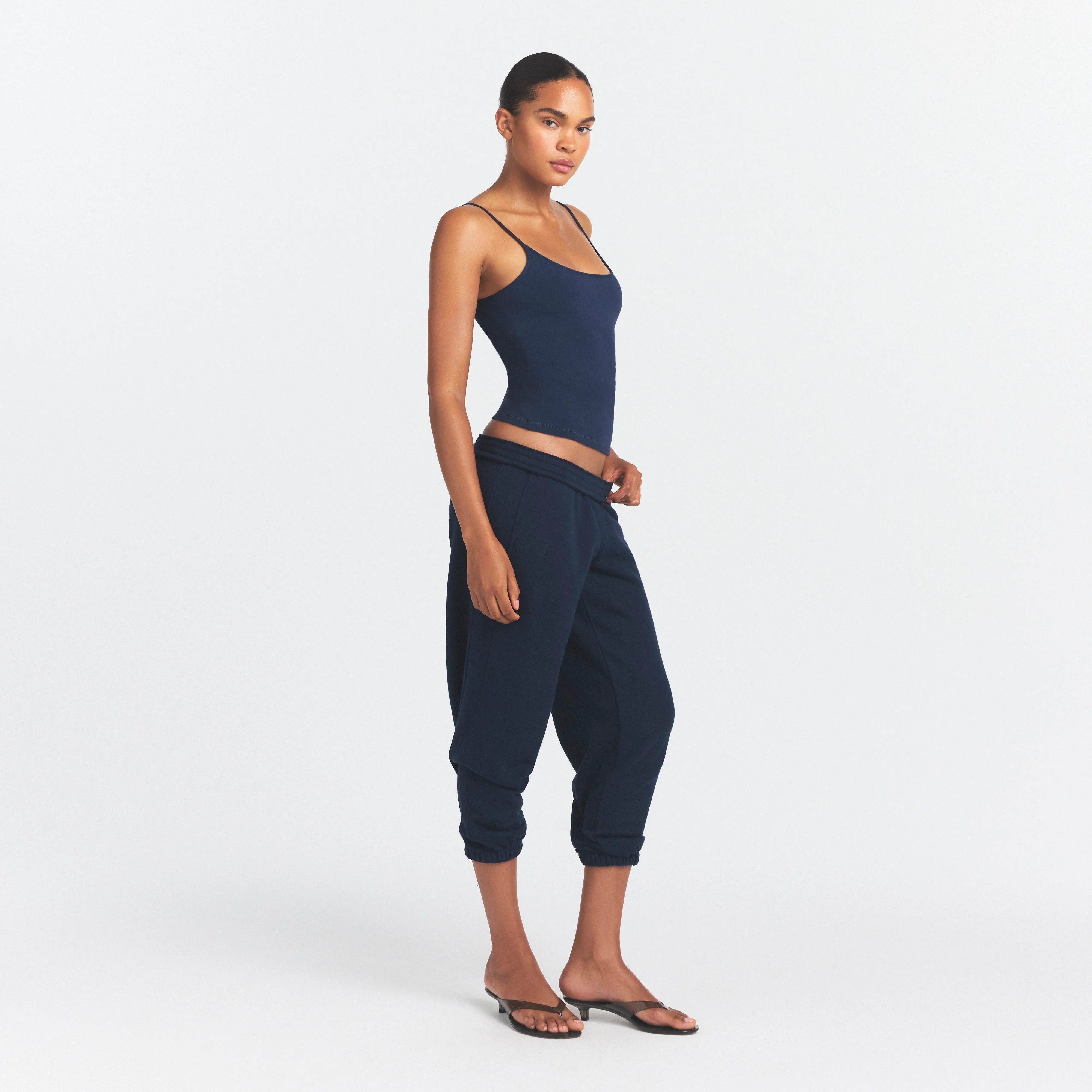 DRAPEY FRENCH TERRY CROPPED JOGGER | NAVY