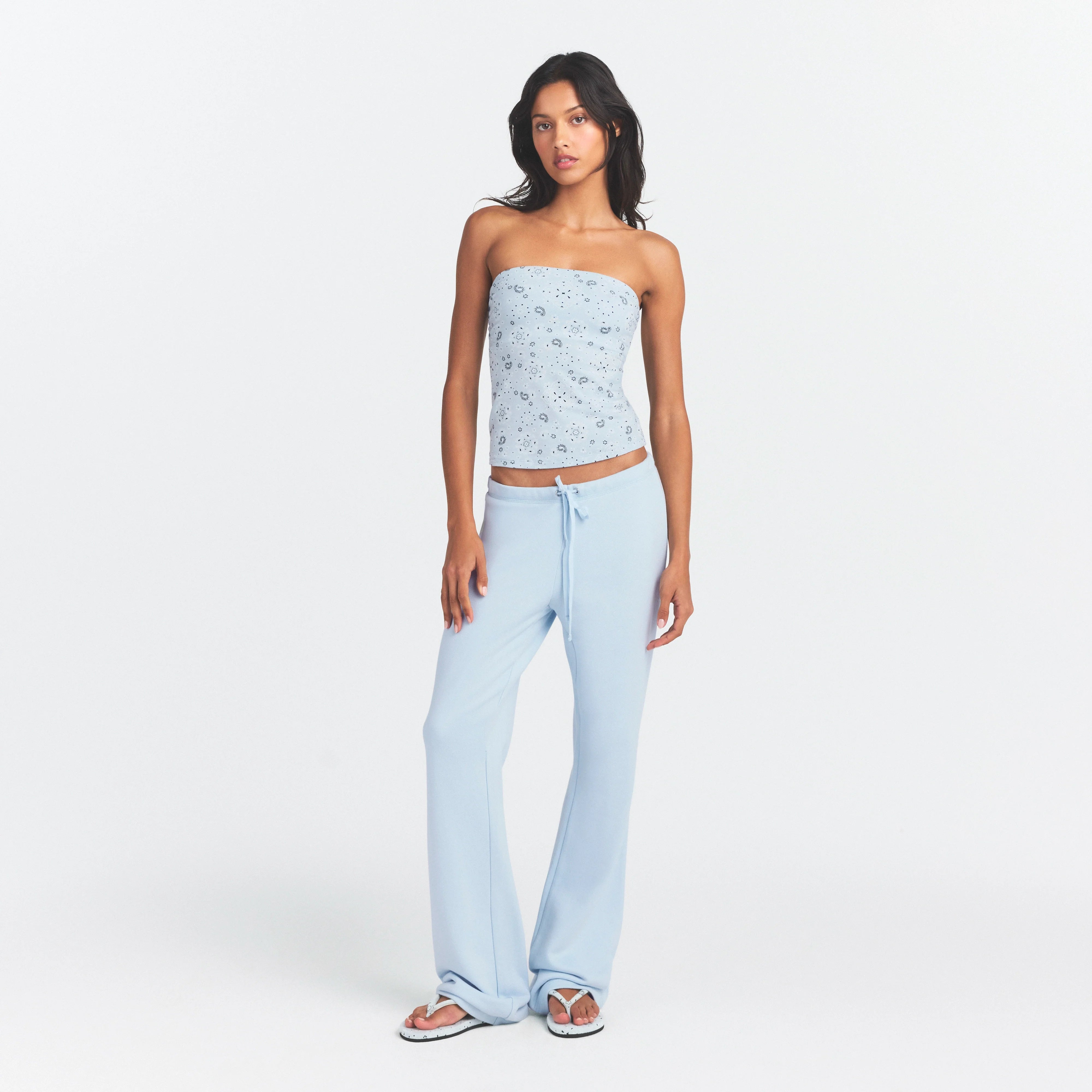 DRAPEY FRENCH TERRY STRAIGHT LEG PANT | POWDER BLUE