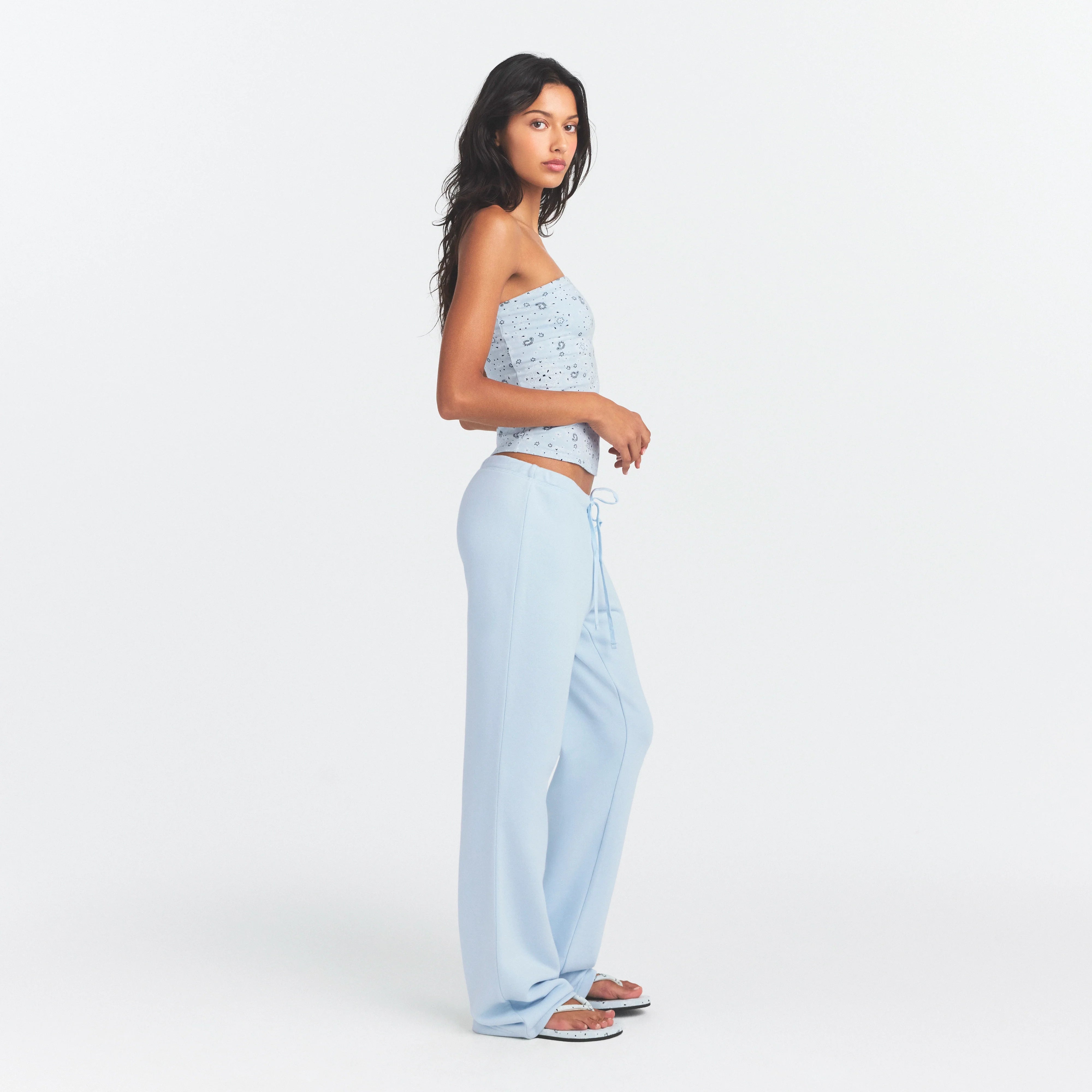 DRAPEY FRENCH TERRY STRAIGHT LEG PANT | POWDER BLUE