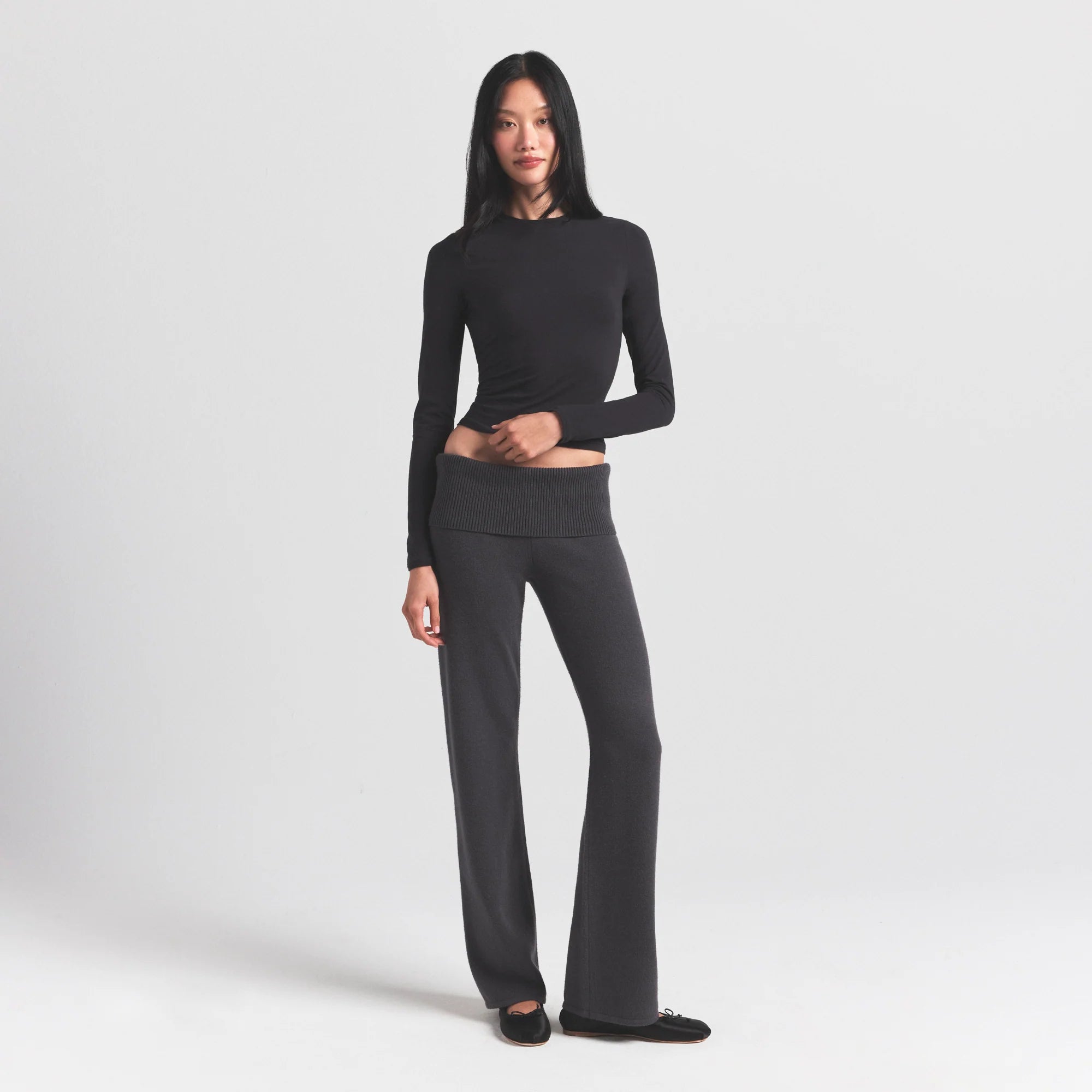 SWEATER KNITS FOLDOVER PANT | ASH