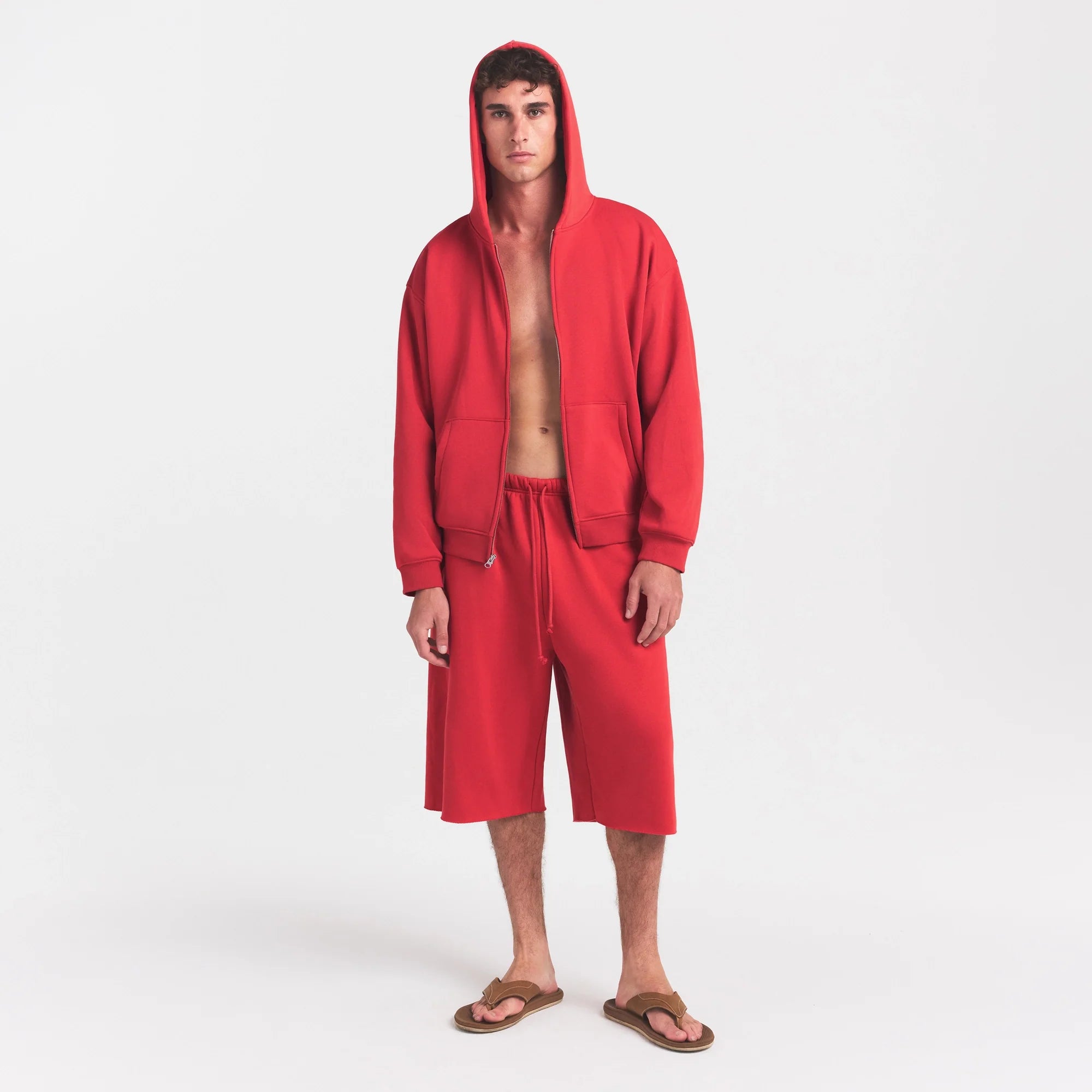 FLEECE LOUNGE MENS RELAXED LONG SHORT | WASHED RED