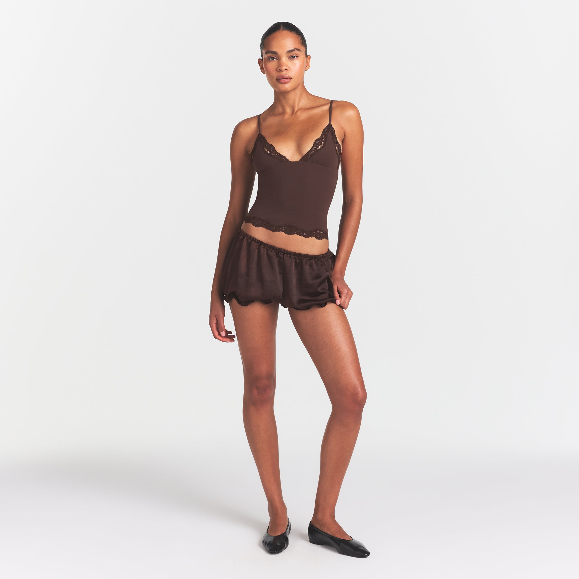 LIGHTWEIGHT SATIN BLOOMER SHORT | ESPRESSO