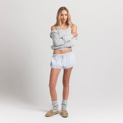 COTTON FLEECE BUBBLE HEM SHORT | LIGHT HEATHER GREY