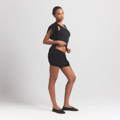 COTTON FLEECE BUBBLE HEM SHORT | ONYX