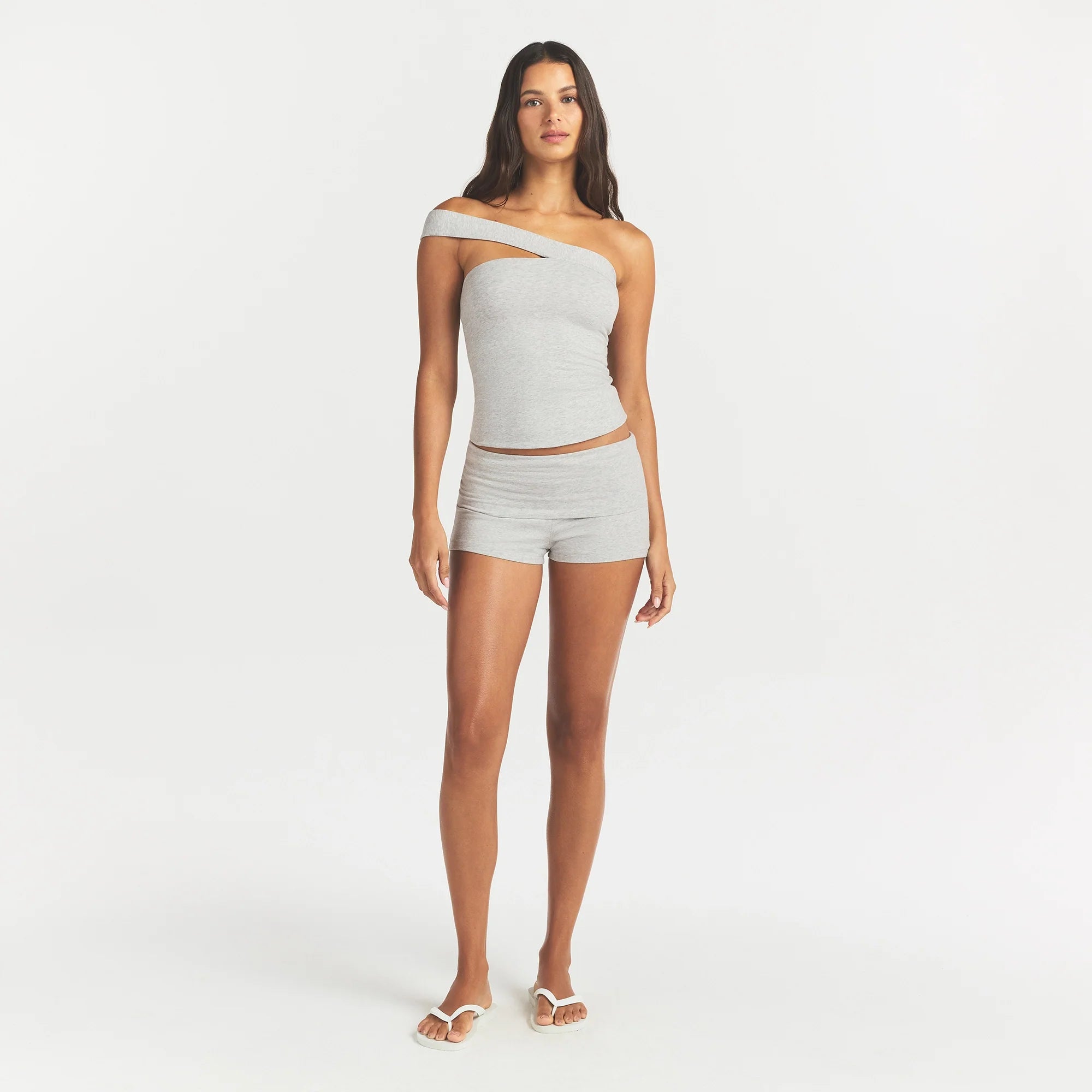 COTTON JERSEY FOLDOVER SHORT | LIGHT HEATHER GREY