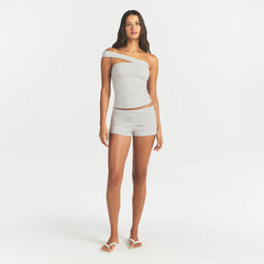 COTTON JERSEY FOLDOVER SHORT | LIGHT HEATHER GREY