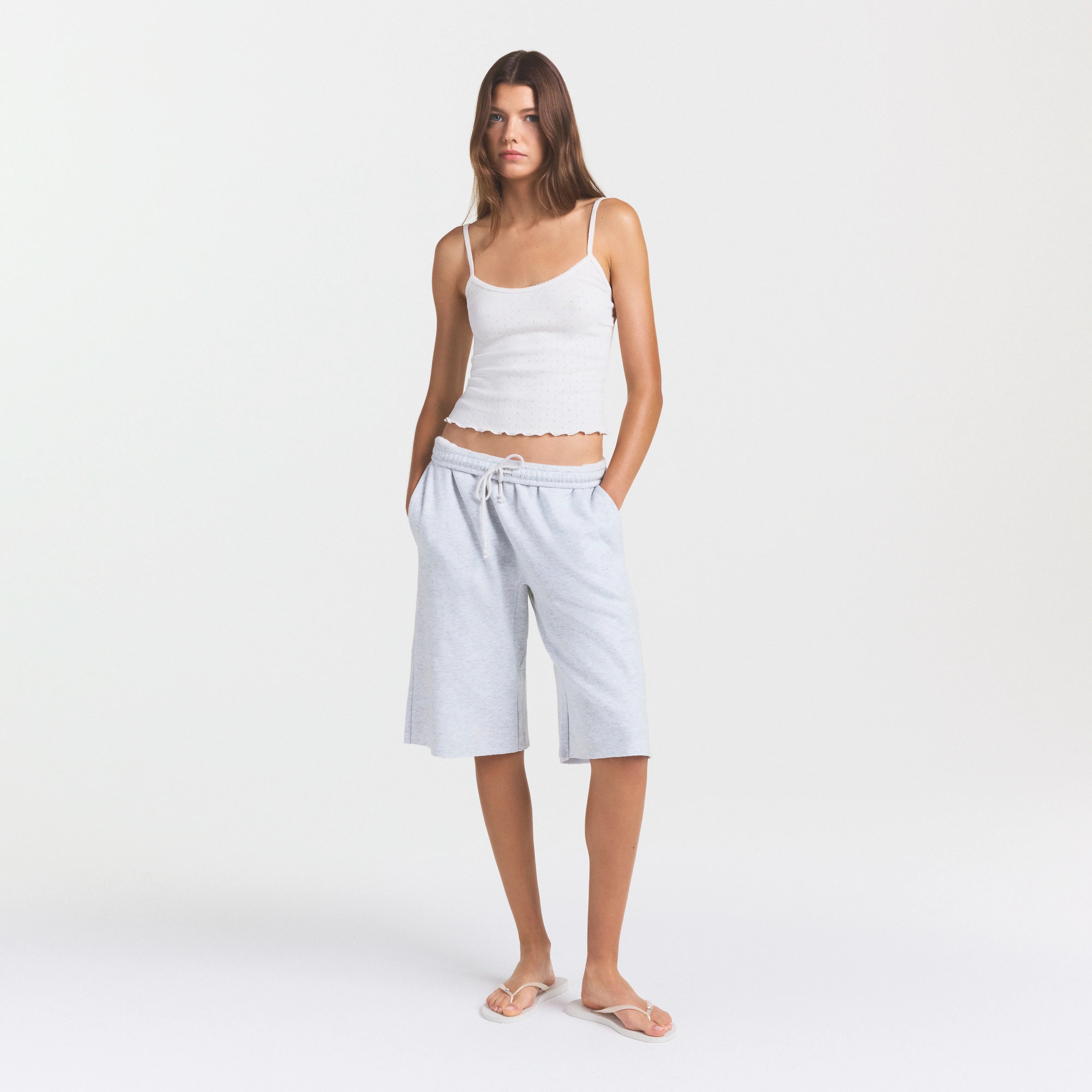 COTTON FLEECE LONG SHORT | LIGHT HEATHER GREY
