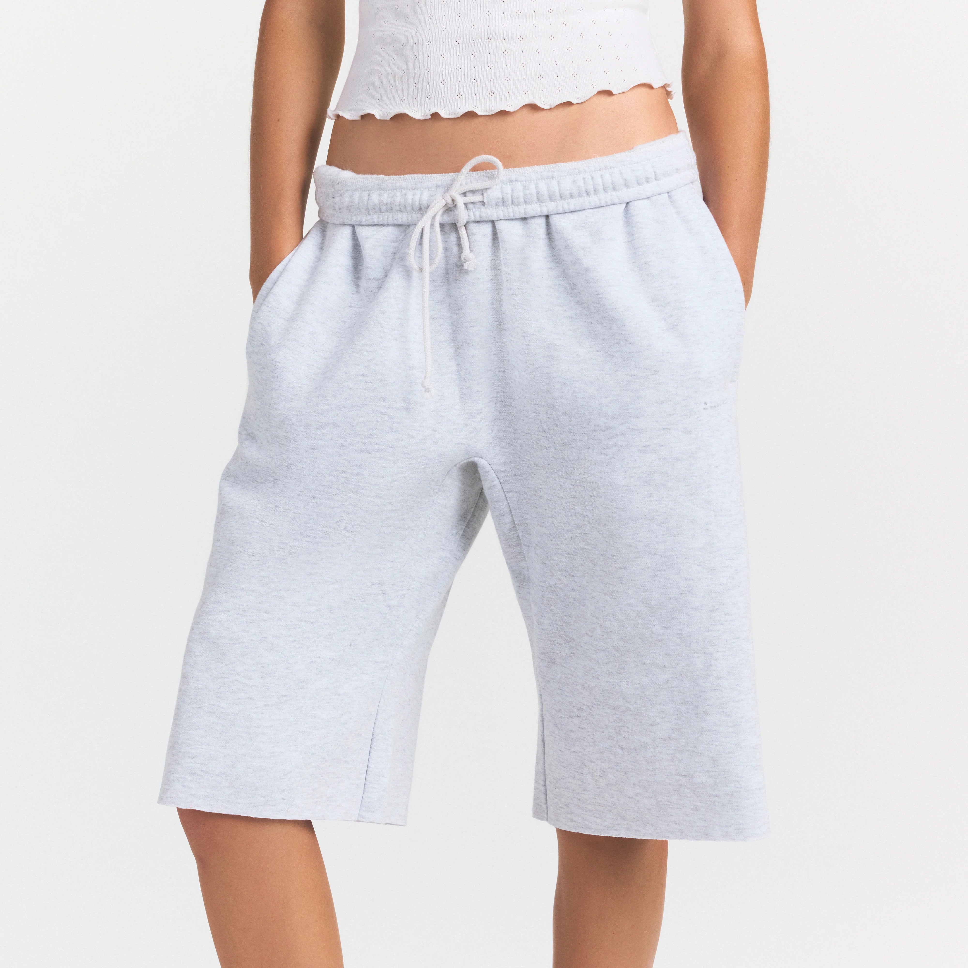 COTTON FLEECE LONG SHORT | LIGHT HEATHER GREY