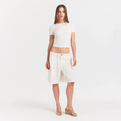 WOVEN COTTON OVERSIZED CARGO SHORT | EGRET