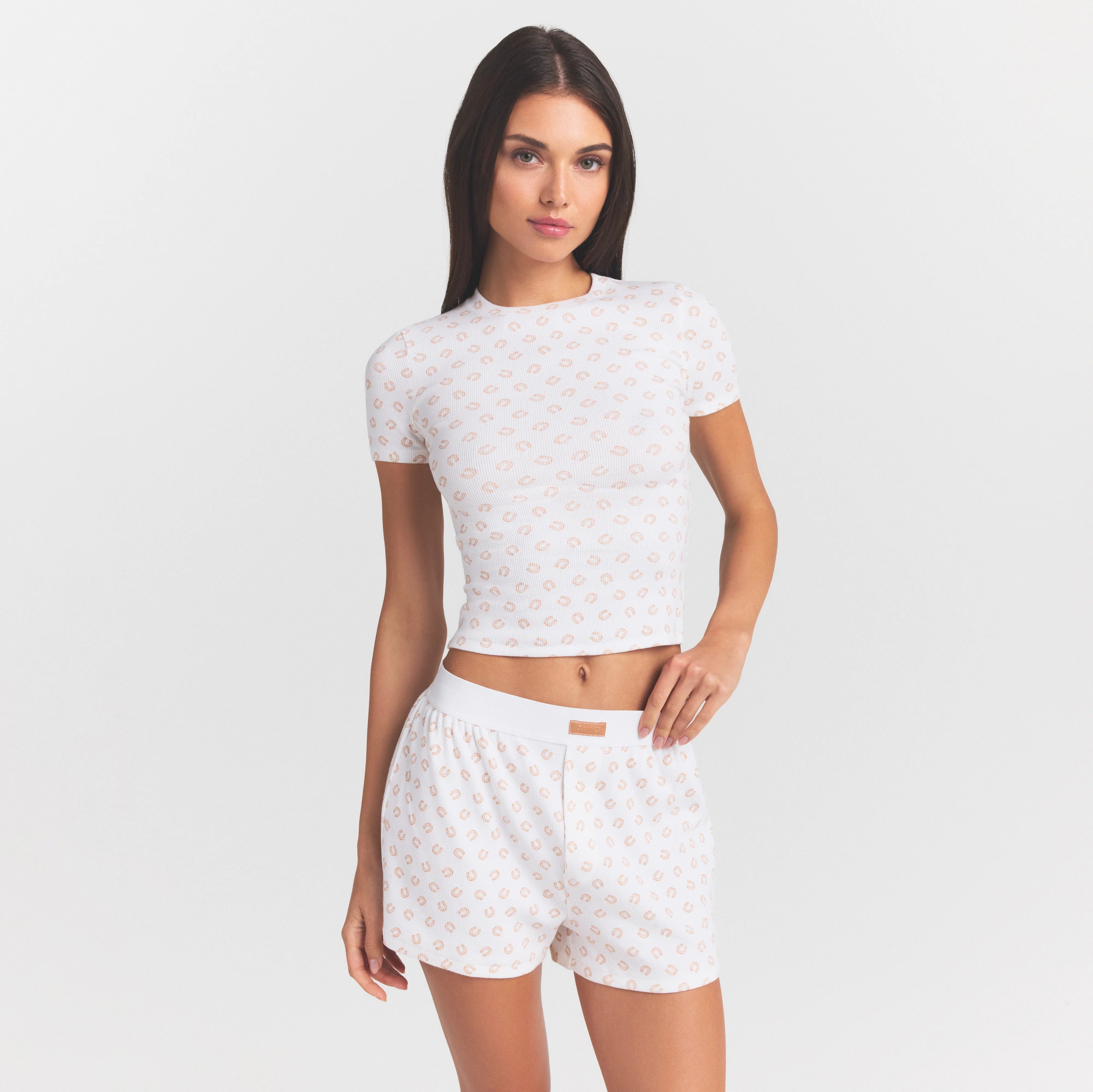 COTTON RIB LOOSE BOXER | OCHRE HORSESHOE PRINT