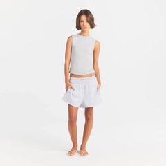 COTTON FLEECE DOUBLE WAISTBAND SHORT | LIGHT HEATHER GREY
