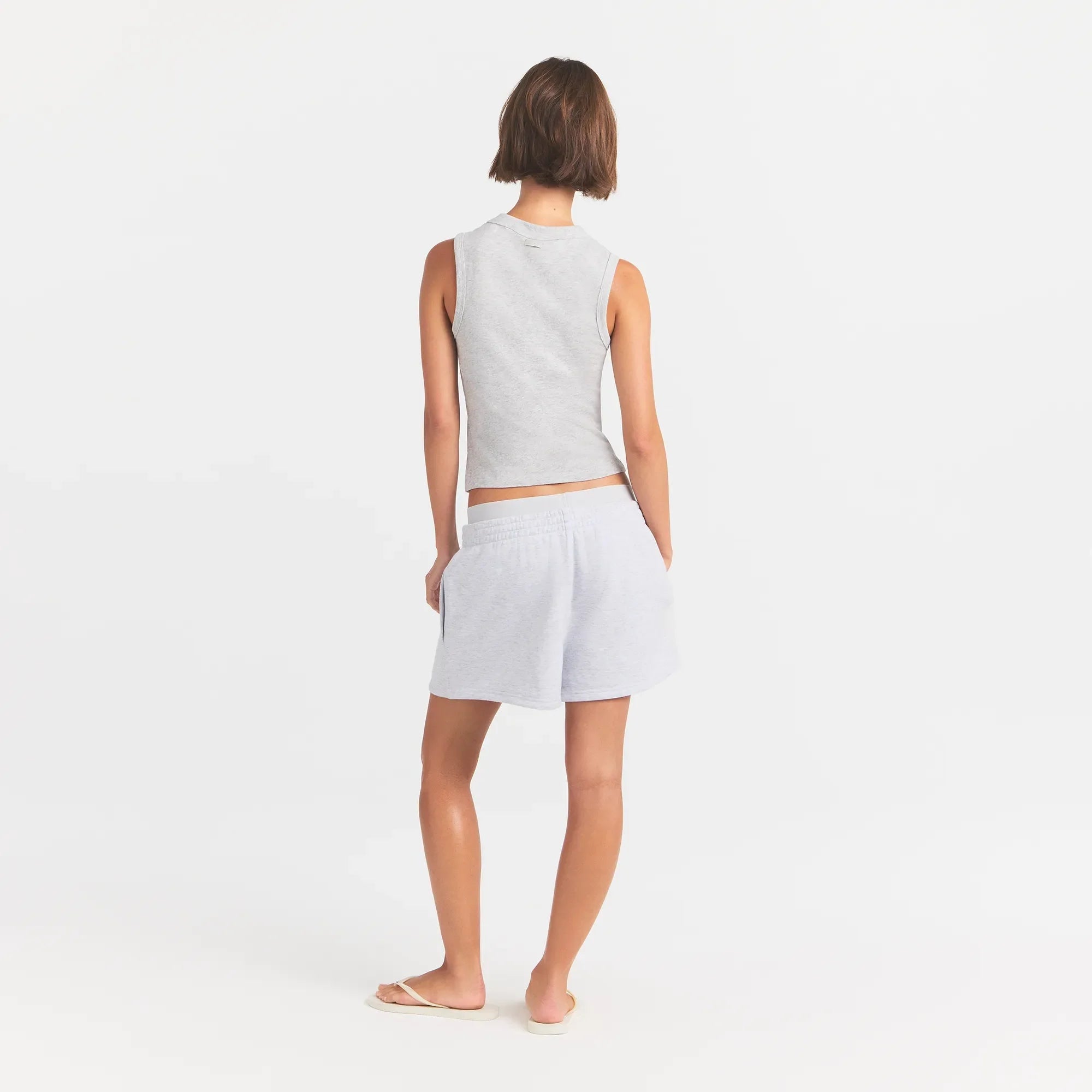 COTTON FLEECE DOUBLE WAISTBAND SHORT | LIGHT HEATHER GREY
