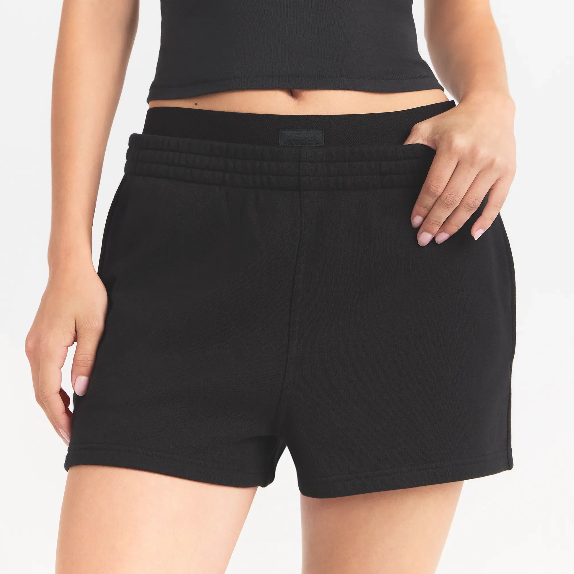 COTTON FLEECE DOUBLE WAISTBAND SHORT | ONYX
