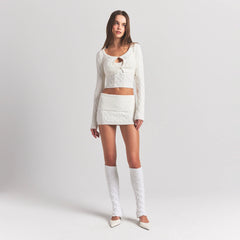 SWEATER KNITS CABLE KNIT MINI SKIRT | IVORY
