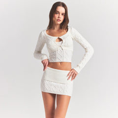 SWEATER KNITS CABLE KNIT MINI SKIRT | IVORY