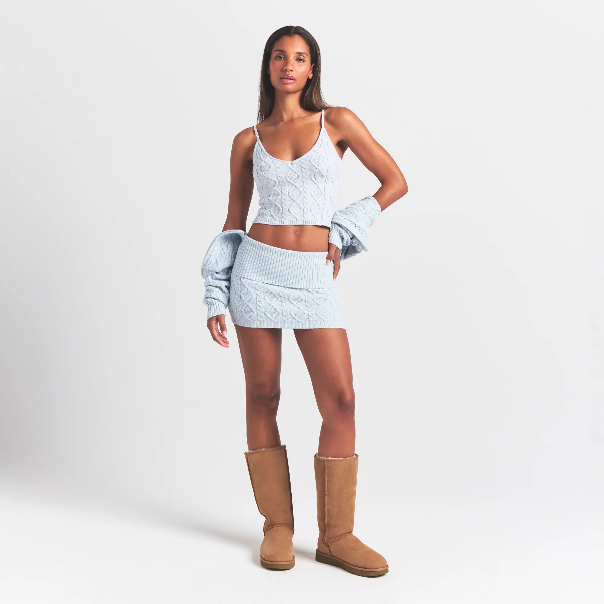 SWEATER KNITS CABLE KNIT MINI SKIRT | ZEN BLUE