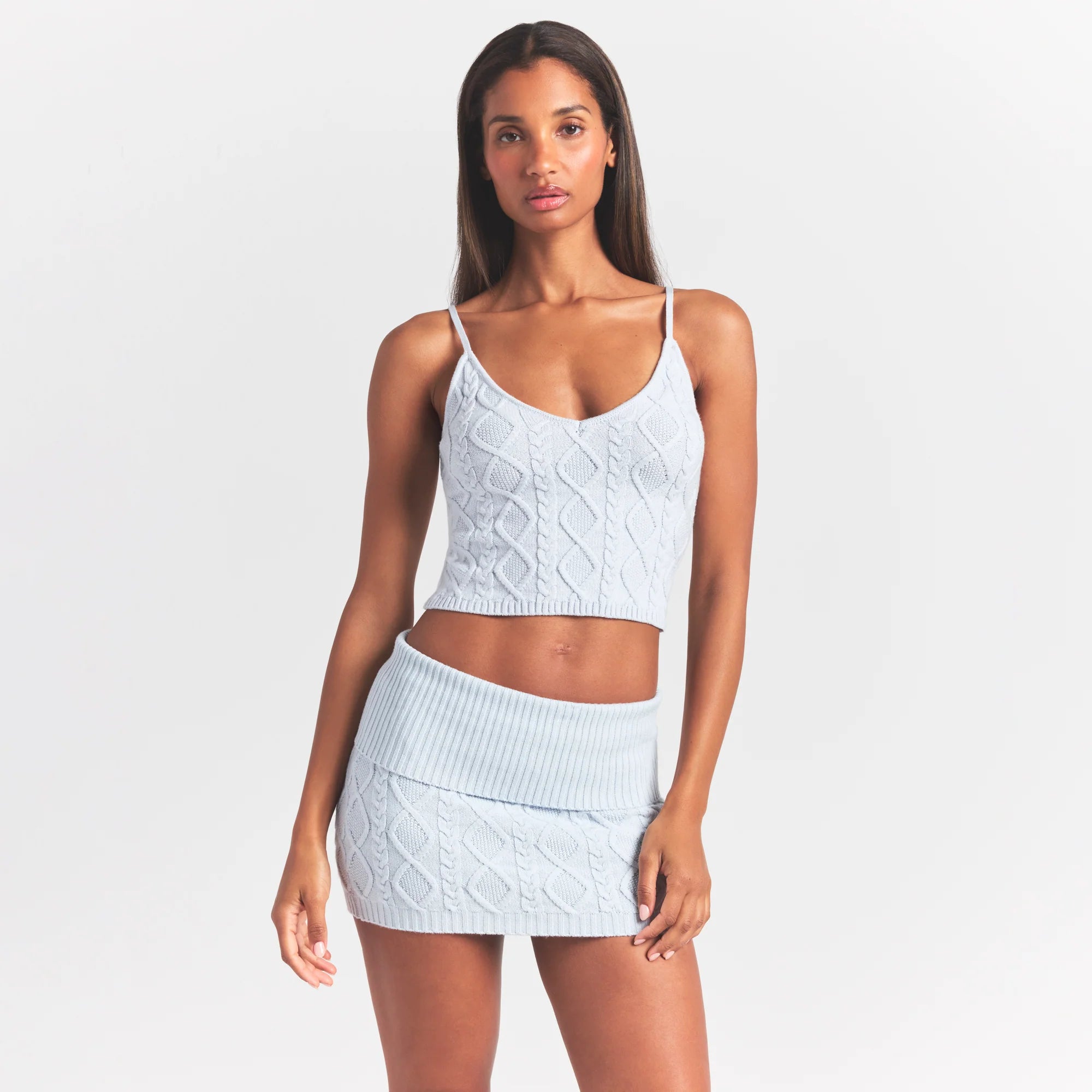 SWEATER KNITS CABLE KNIT MINI SKIRT | ZEN BLUE