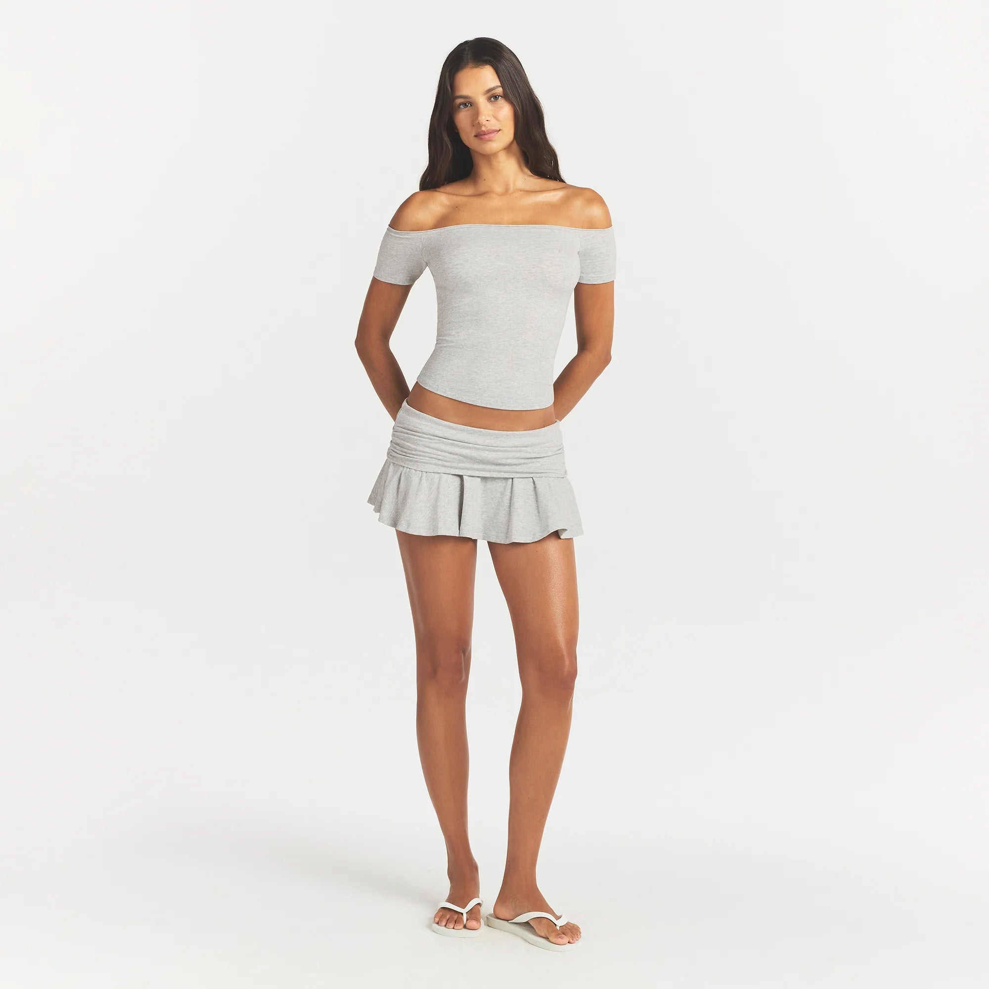 COTTON JERSEY FOLDOVER MINI SKORT | LIGHT HEATHER GREY